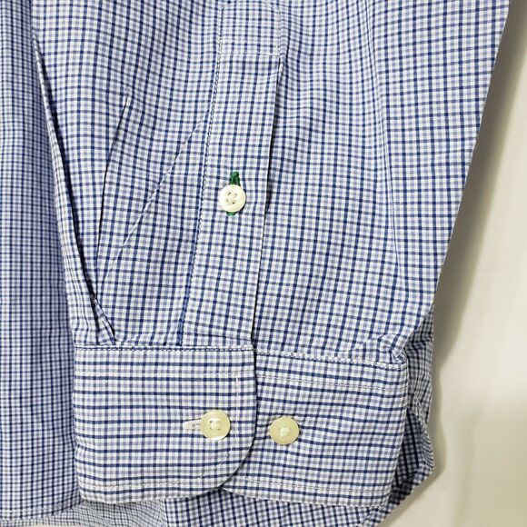 Tommy Hilfiger Mens Shirt Large Button Long Sleeve Plaid Blue Cotton Logo Pocket - Picture 4 of 11